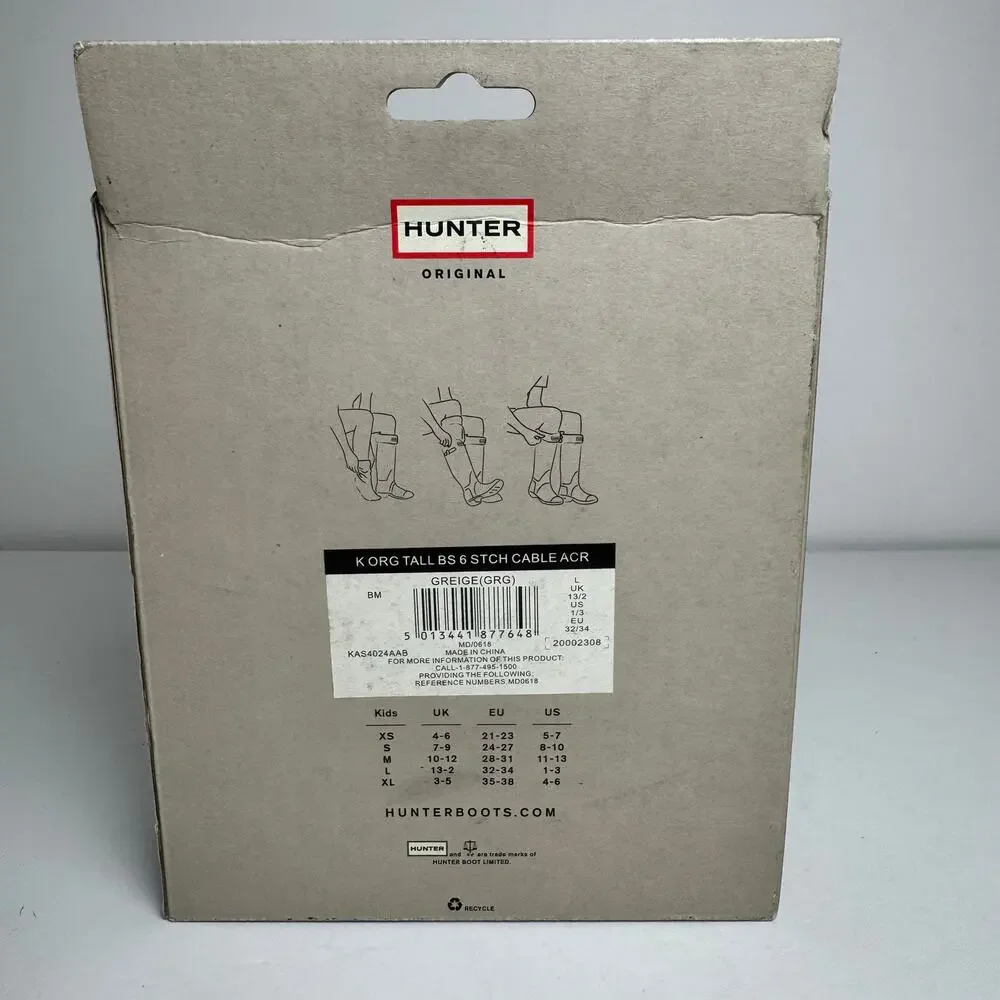 Hunter Kids Original Fleece Boot Socks Greige Cable Knit L UK 13-2 US 1-3 NIB